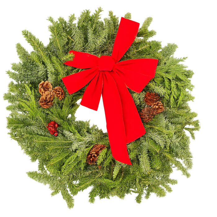 East meets West Decorated Wreath (Fraser, Noble, Cedar) - 22"